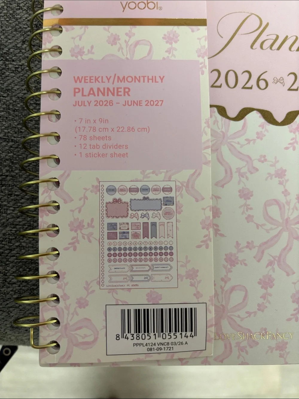 LoveShackFancy 2026-2027 Weekly/vinyl covers Monthly Planner - Pink w/gift bag